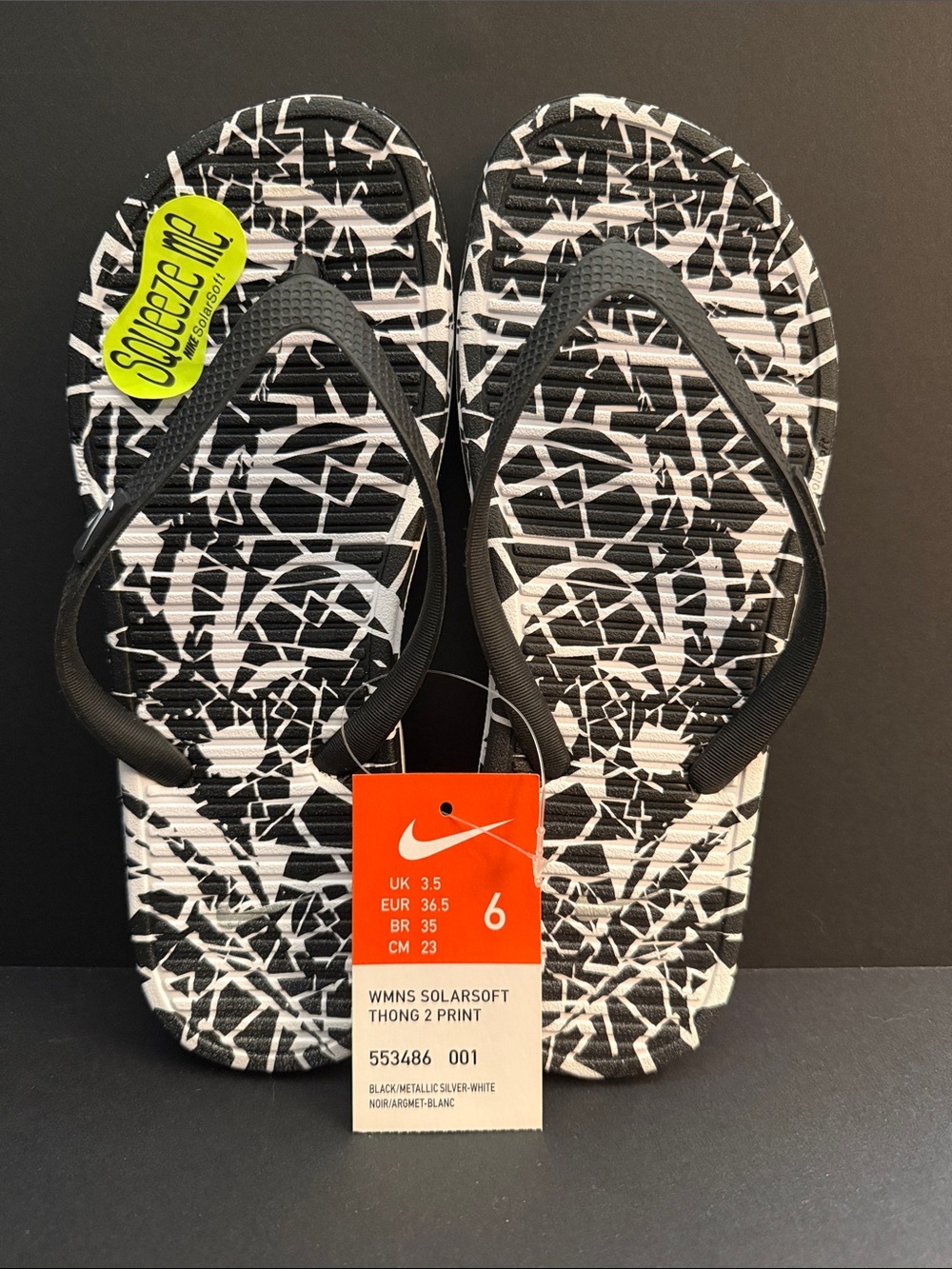 Nike - Womens Solarsoft Graphic Thong Sandals - Black & White